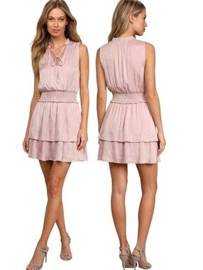 SAM EDELMAN Tie Neck Satin Ruffle Mini Dress - Size 6